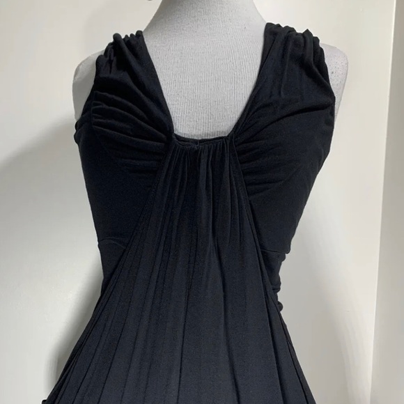 Dorothy Perkins Black Dress Sleeveless Draped Waterfall Knee Length Stretch UK 8 - Picture 2 of 12